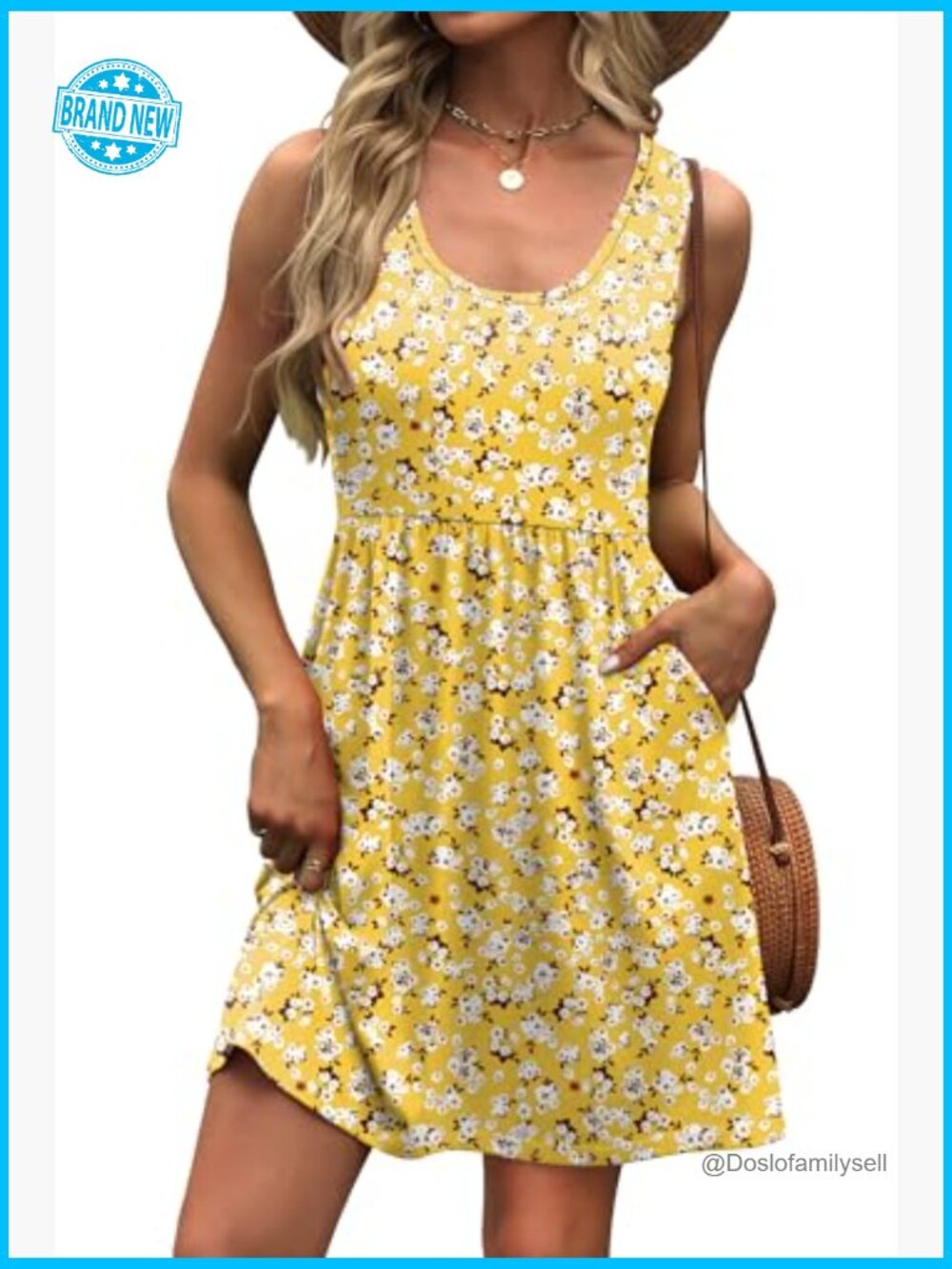 A-Line Sleeveless Casual Sundress with Pockets Floral/Solid - Picture 2 of 7